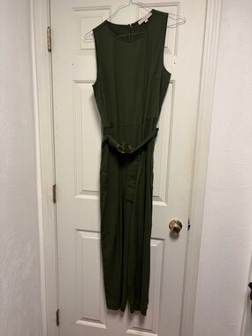 LOFT Olive Green Sleeveless Jumpsuit with Waist Tie